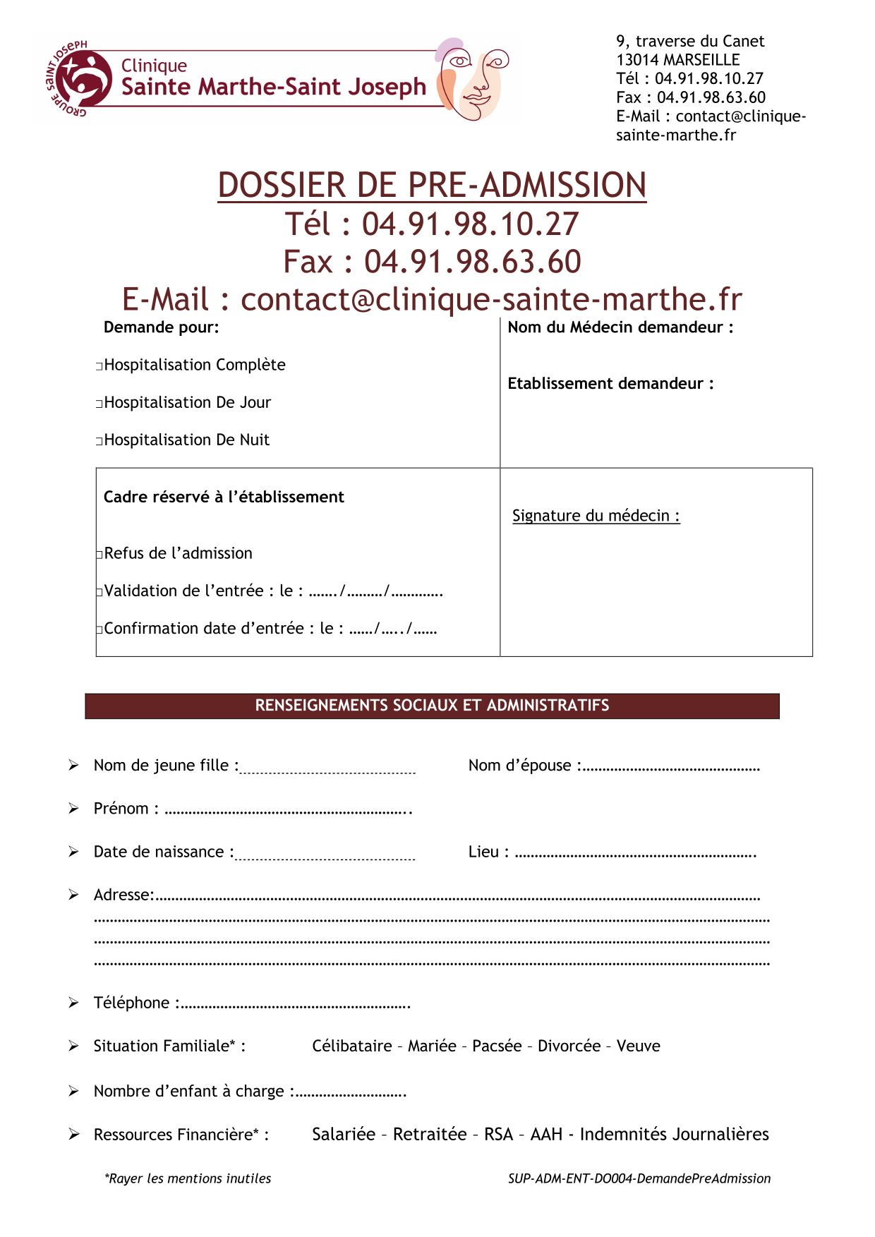 Dossier de pré-admission